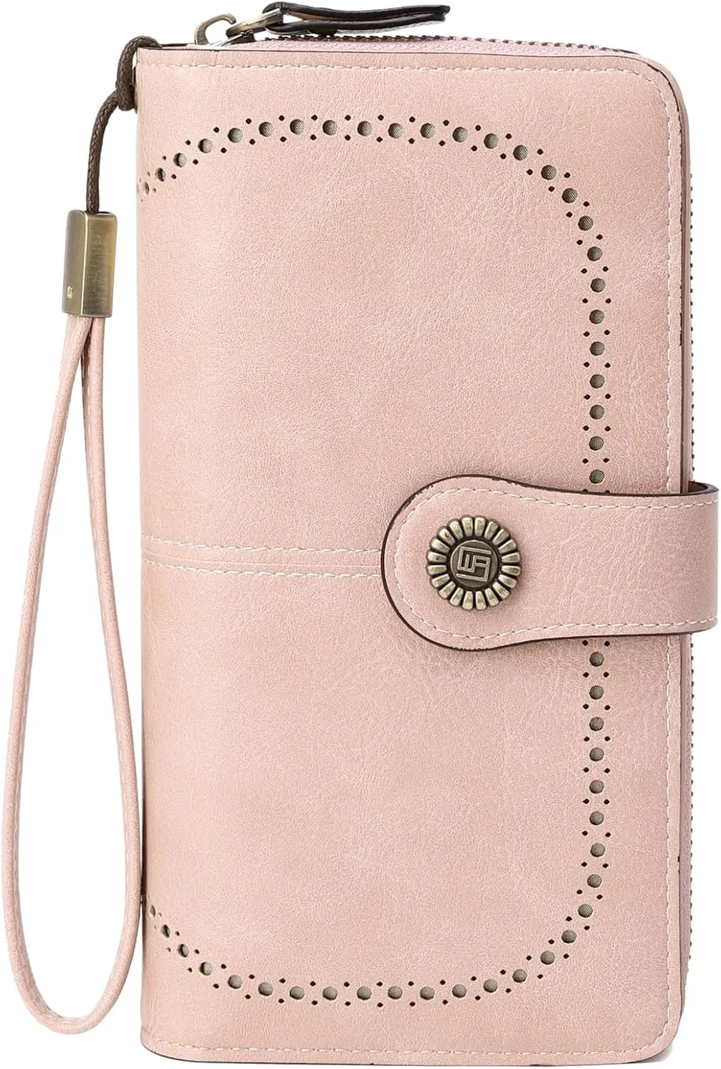 VONCOSS Women Fashion Zip Around Wallet Large Capacity Long Purse Credit Card Phone Holder Clutch with RFID Blocking and Wristlet Strap
