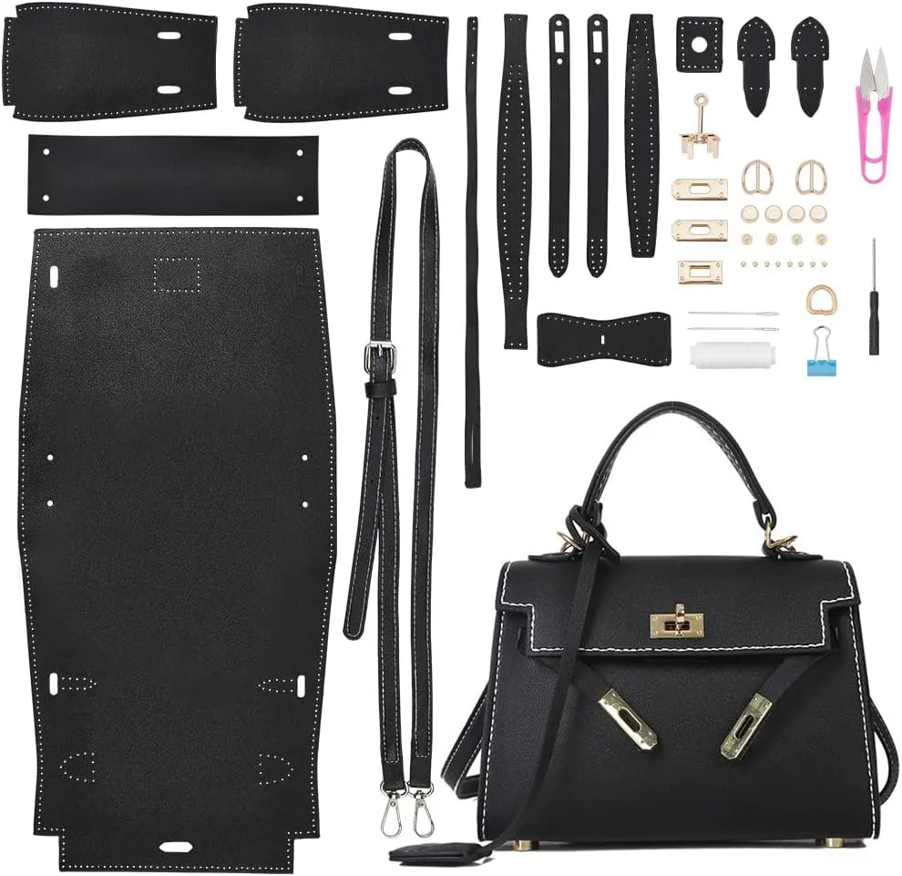 WADORN DIY Imitation Leather Top Handle Bag Making Set, DIY Women Designer Bag Sewing Kit Handmade Trendy Satchel Purse Making Supplies Personalized Shoulder Bag Craft Kits, 8.46x2.95x5.91 Inch