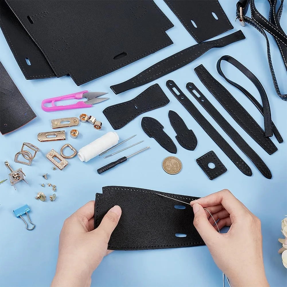 WADORN DIY Imitation Leather Top Handle Bag Making Set, DIY Women Designer Bag Sewing Kit Handmade Trendy Satchel Purse Making Supplies Personalized Shoulder Bag Craft Kits, 8.46x2.95x5.91 Inch