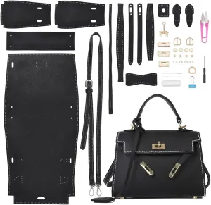 WADORN DIY Imitation Leather Top Handle Bag Making Set, DIY Women Designer Bag Sewing Kit Handmade Trendy Satchel Purse Making Supplies Personalized Shoulder Bag Craft Kits, 8.46x2.95x5.91 Inch