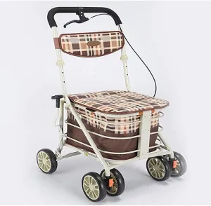 Walkers for The Elderly Rollator,Portable Folding Elderly Shopping Trolleys Aluminium Four Wheeled Walking Aid Walkers with Padded Seat Storage Carry Bag and Brakes Height Adjustable It's