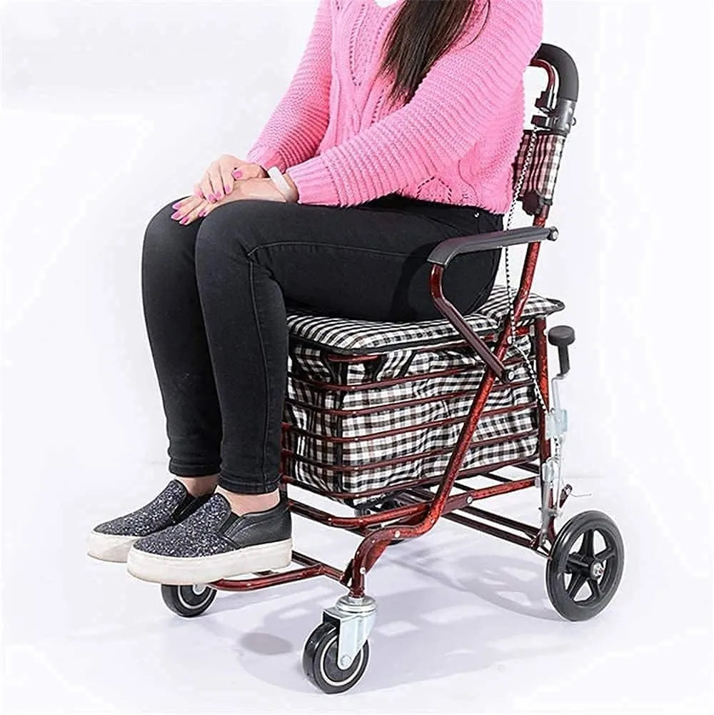 Walkers for The Elderly Rollator,Portable Folding Elderly Shopping Trolleys Aluminium Four Wheeled Walking Aid Walkers with Padded Seat Storage Carry Bag and Brakes Height Adjustable It's