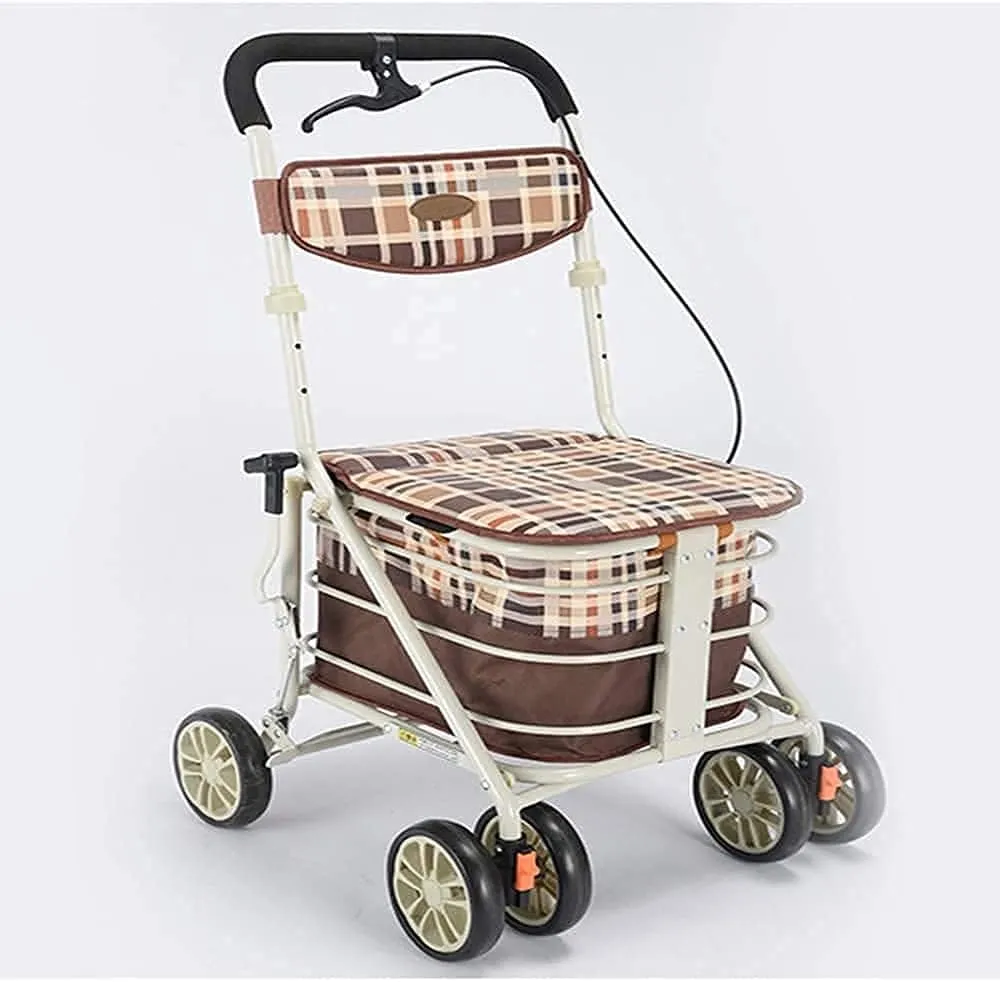 Walkers for The Elderly Rollator,Portable Folding Elderly Shopping Trolleys Aluminium Four Wheeled Walking Aid Walkers with Padded Seat Storage Carry Bag and Brakes Height Adjustable It's