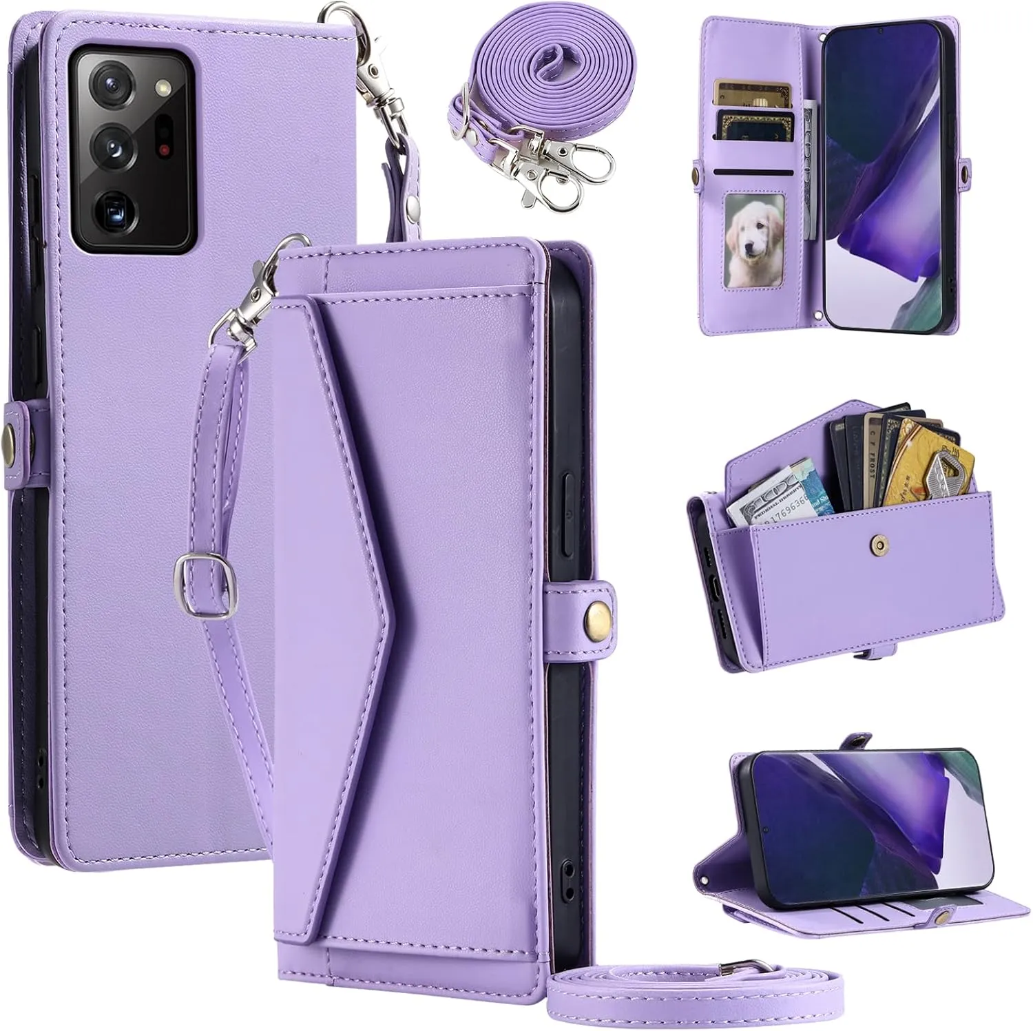 Wallet Case for Samsung Galaxy Note 20 Ultra 5G with Wrist Strap Card Holder Shockproof Soft Magnetic Snap Pocket Phone Cover Note20 Plus Notes 20Ultra Note20  U   20  Twenty Not S20 Purple