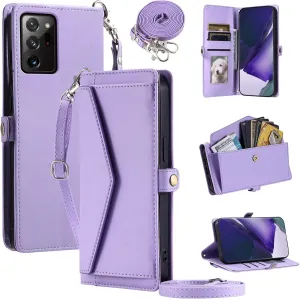 Wallet Case for Samsung Galaxy Note 20 Ultra 5G with Wrist Strap Card Holder Shockproof Soft Magnetic Snap Pocket Phone Cover Note20 Plus Notes 20Ultra Note20  U   20  Twenty Not S20 Purple