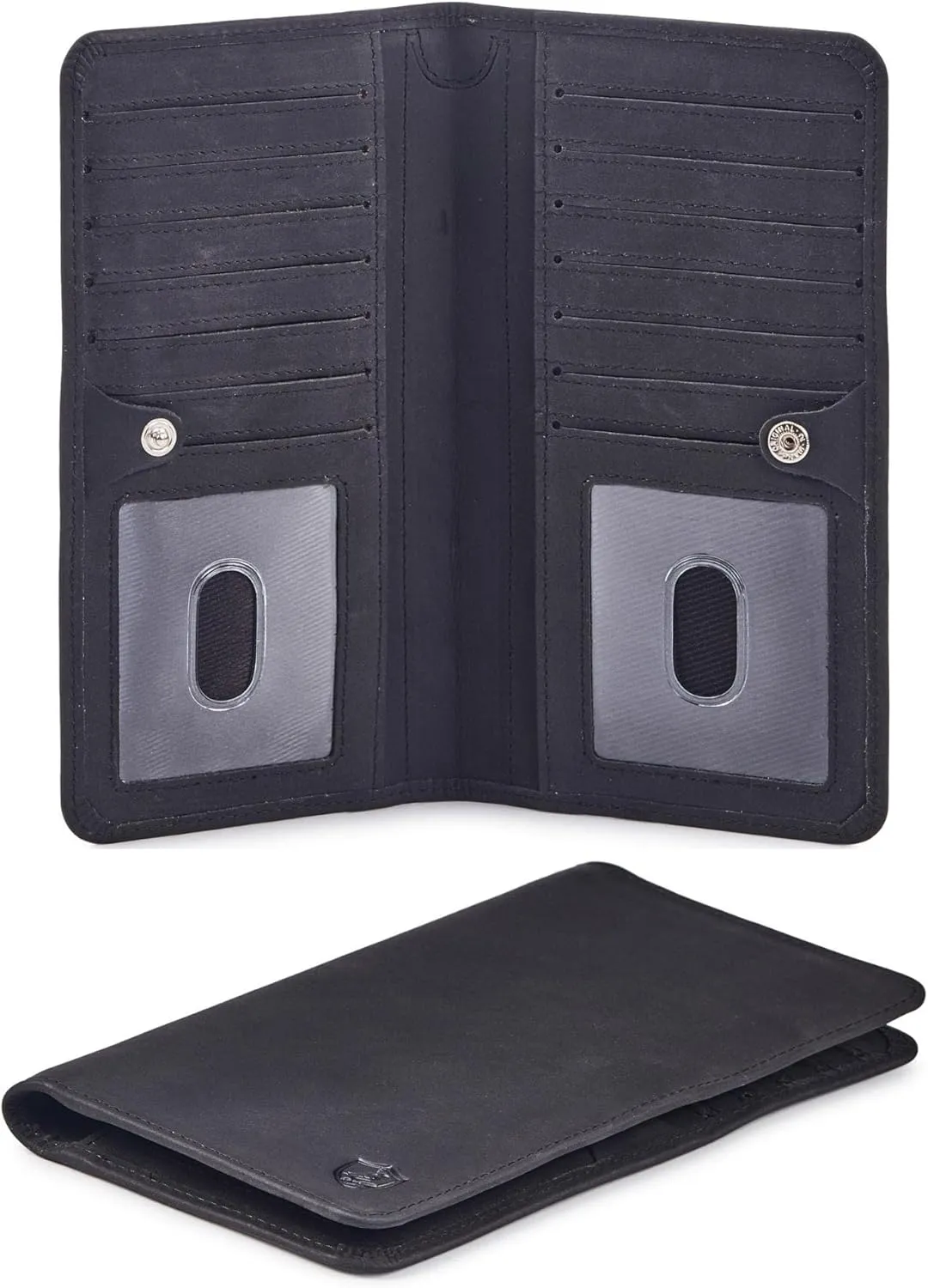 Wallet for Men Women Real Leather Long Bifold RFID Blocking Slim Stylish Credit Card Case Pen Holder with 2 ID Windows in Gift Box (Crazy Horse, Black)
