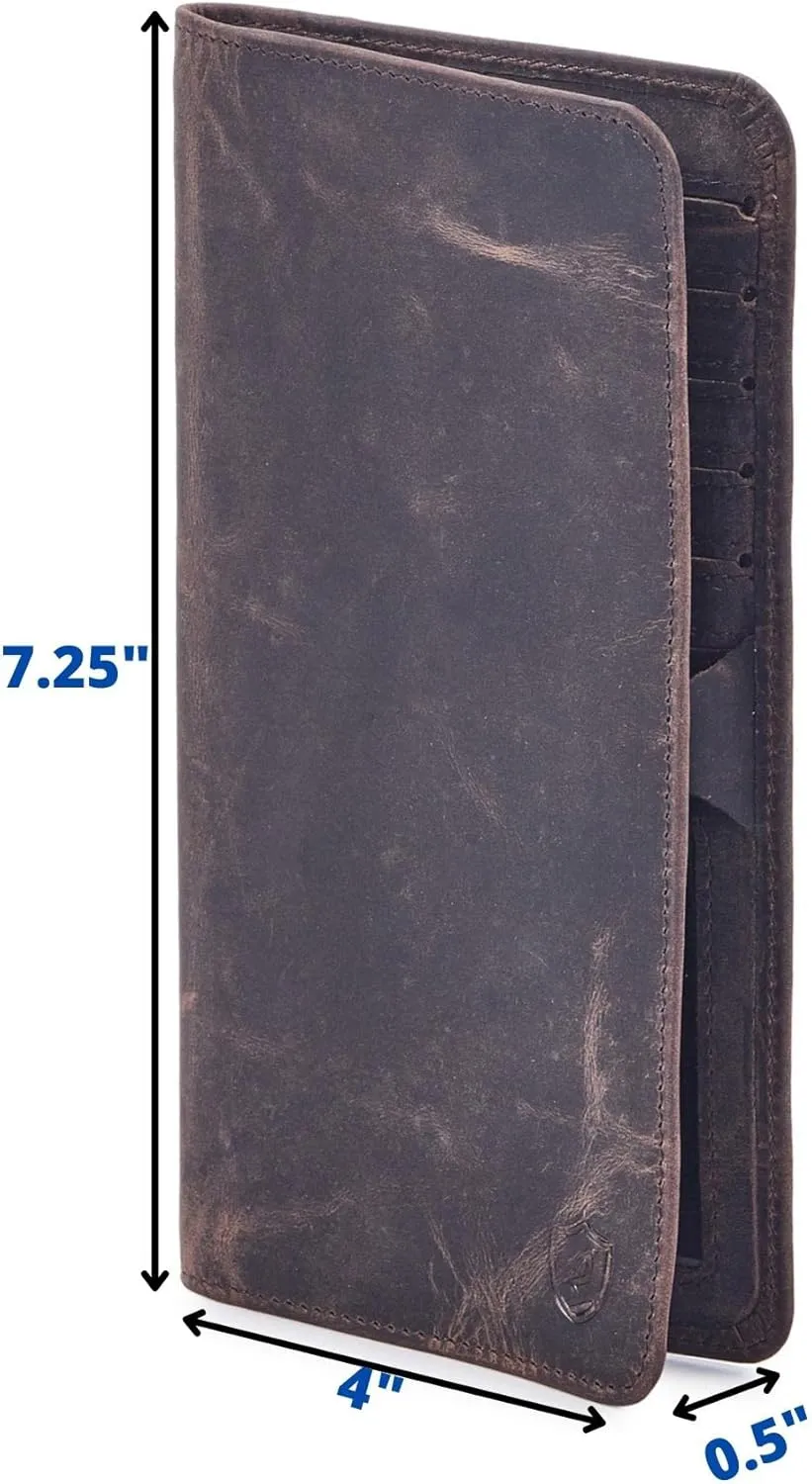 Wallet for Men Women Real Leather Long Bifold RFID Blocking Slim Stylish Credit Card Case Pen Holder with 2 ID Windows in Gift Box (Crazy Horse, Coffee)