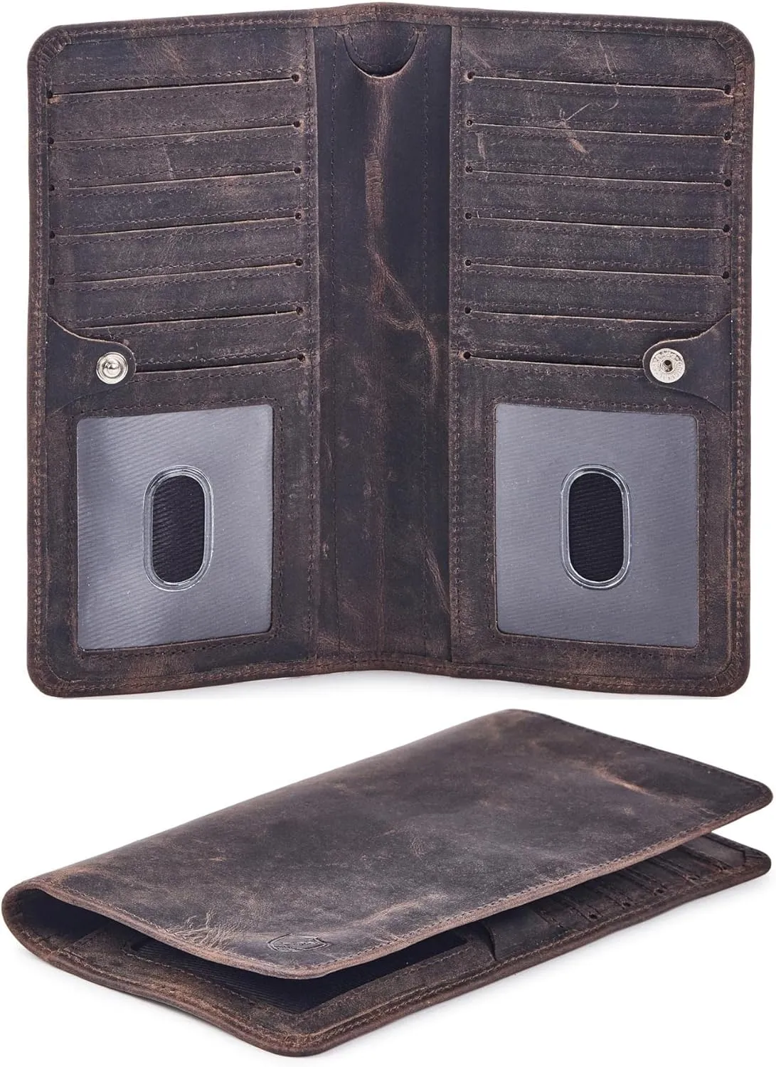 Wallet for Men Women Real Leather Long Bifold RFID Blocking Slim Stylish Credit Card Case Pen Holder with 2 ID Windows in Gift Box (Crazy Horse, Coffee)