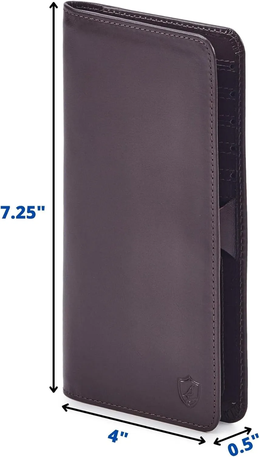 Wallet for Men Women Real Leather Long Bifold RFID Blocking Slim Stylish Credit Card Case Pen Holder with 2 ID Windows in Gift Box (Nappa, Chocolate)