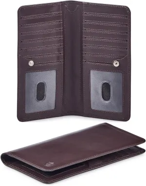 Wallet for Men Women Real Leather Long Bifold RFID Blocking Slim Stylish Credit Card Case Pen Holder with 2 ID Windows in Gift Box (Nappa, Chocolate)
