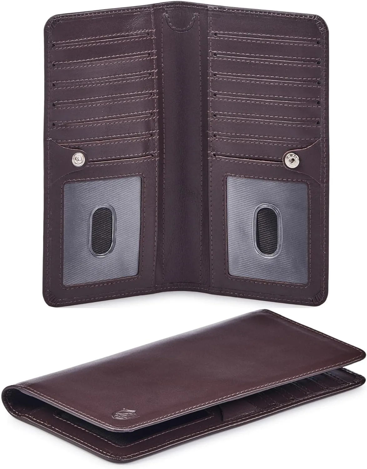 Wallet for Men Women Real Leather Long Bifold RFID Blocking Slim Stylish Credit Card Case Pen Holder with 2 ID Windows in Gift Box (Nappa, Chocolate)