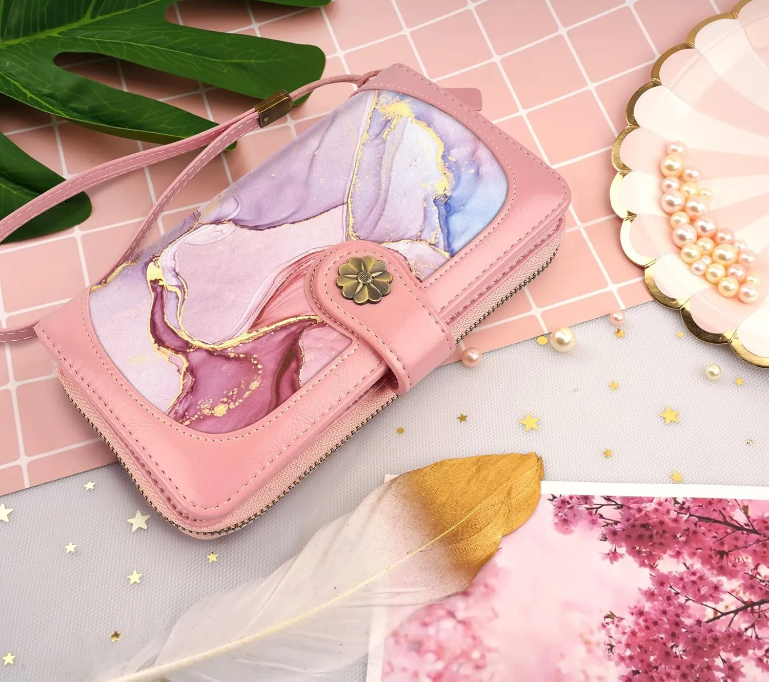 Wallets for Women Multi Card Holder Wallet Clutch Wallet Card Holder Organizer Ladies Purse with Wrist strap Purse