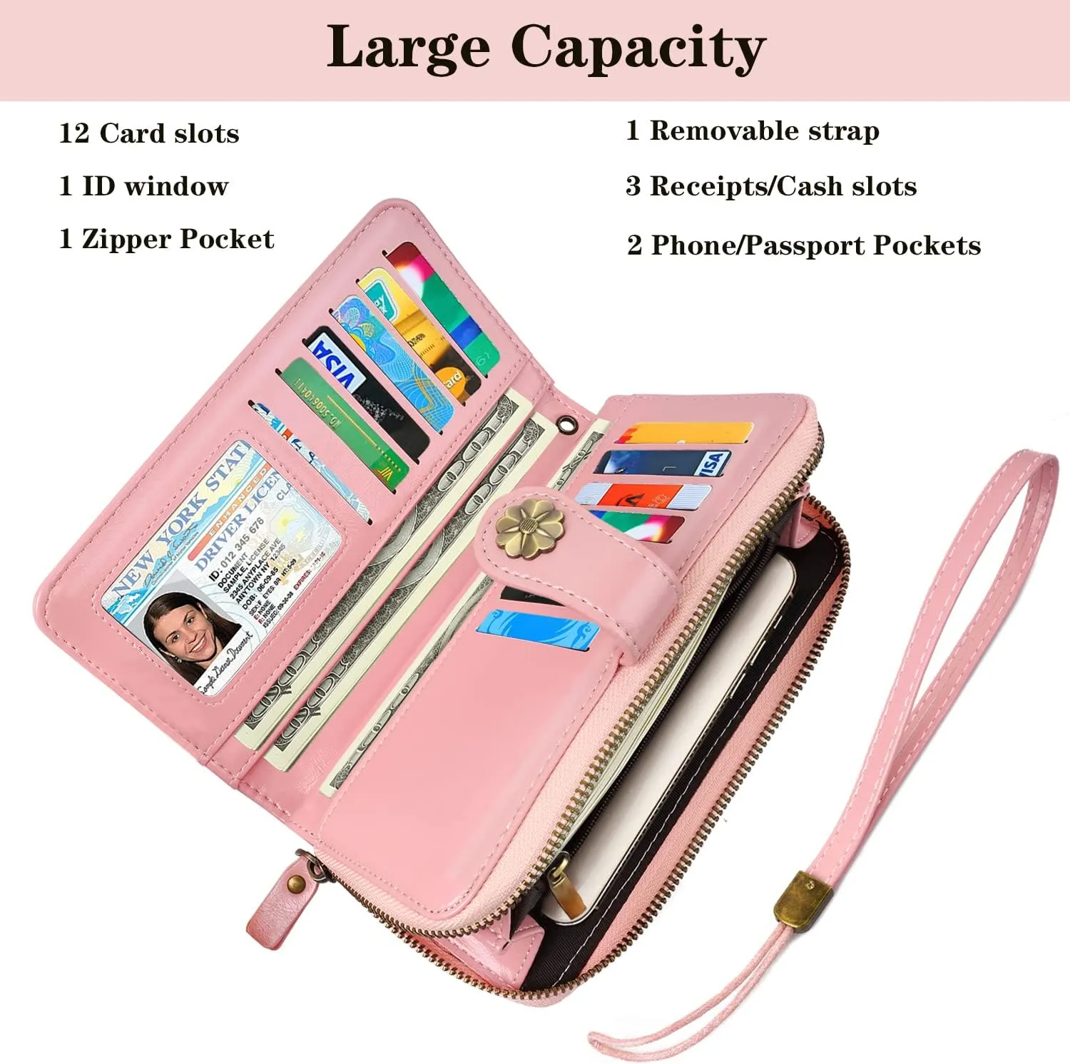Wallets for Women Multi Card Holder Wallet Clutch Wallet Card Holder Organizer Ladies Purse with Wrist strap Purse
