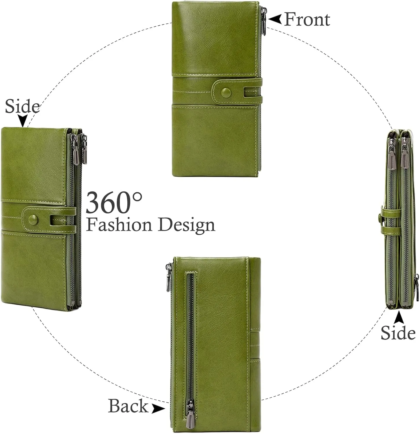 Wallets for Women Wristlet RFID Blocking Genuine Leather Double Zipper Credit Card Holder Large Ladies Clutch Purse
