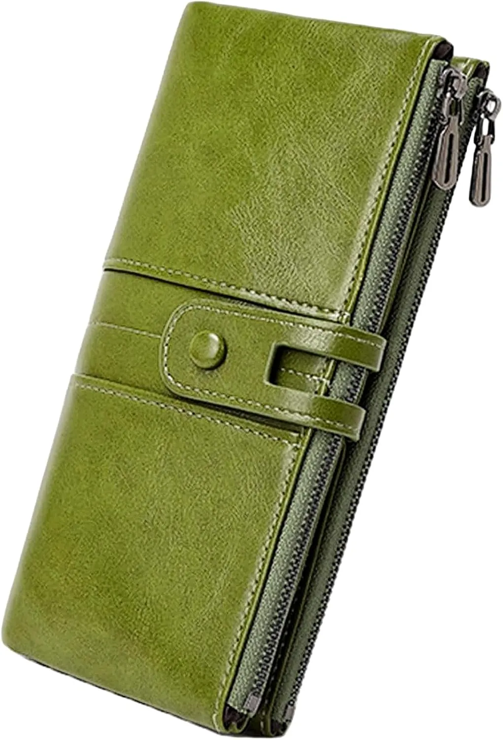 Wallets for Women Wristlet RFID Blocking Genuine Leather Double Zipper Credit Card Holder Large Ladies Clutch Purse