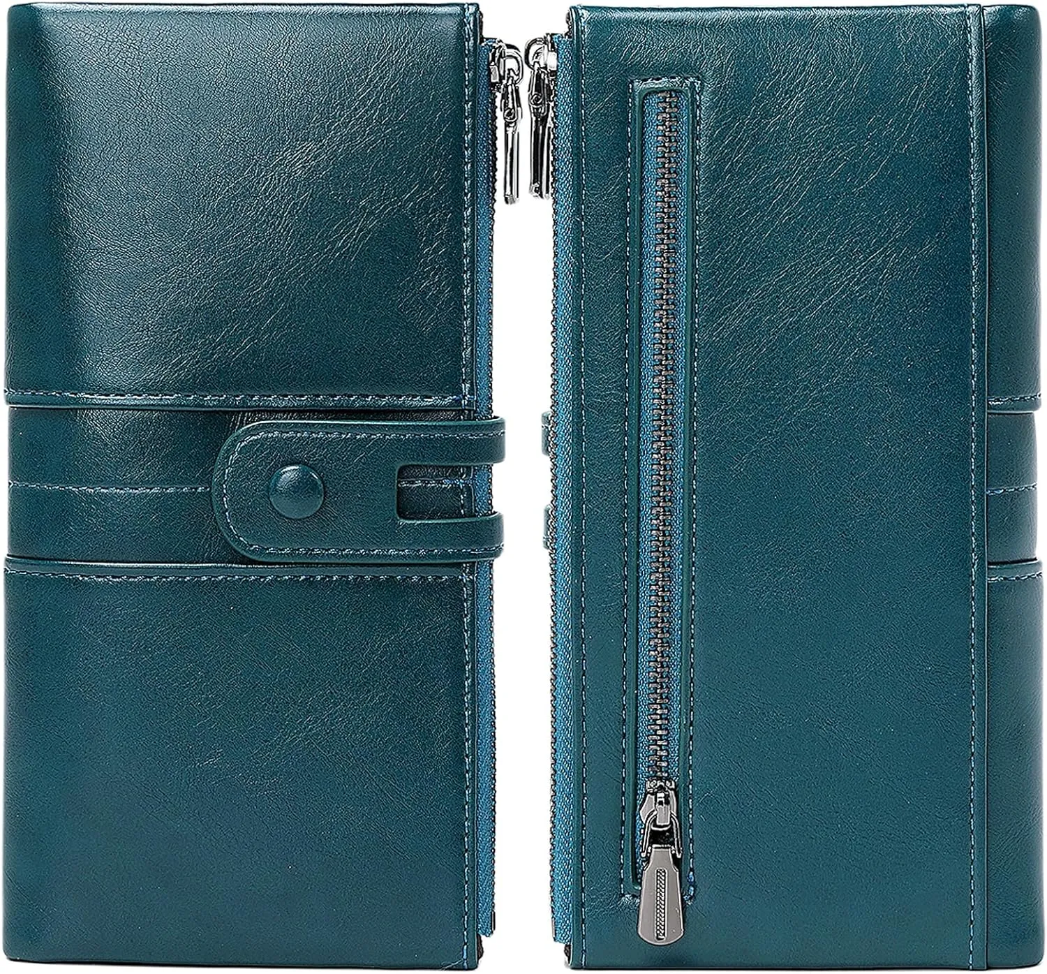 Wallets for Women Wristlet RFID Blocking Genuine Leather Double Zipper Credit Card Holder Large Ladies Clutch Purse
