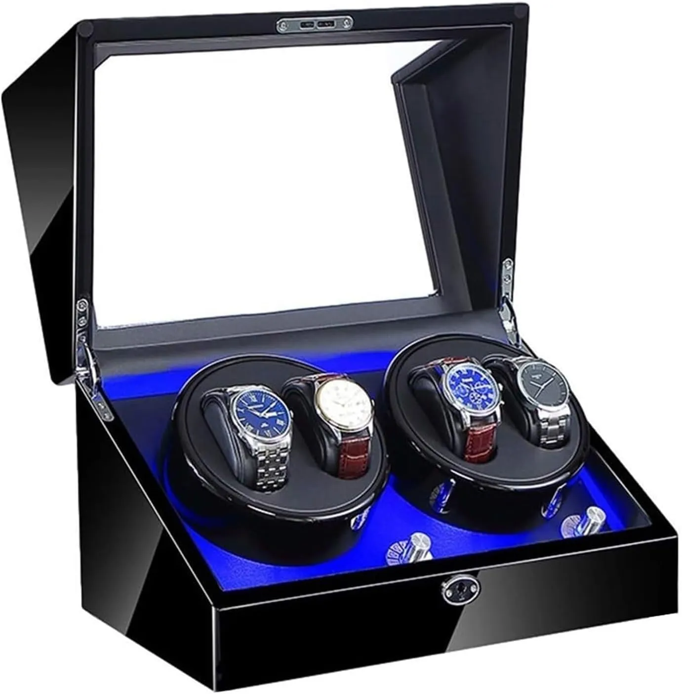 Watch Box Automatic with Led Illumination Watch Winder Box Black Piano Paint Exterior Quiet Motor Dual Power Supply Accessories Watch Case