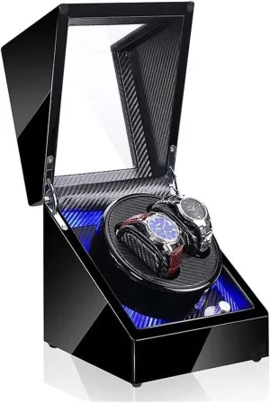 Watch Case Winders for 2 Watches Automatic Watch Winders Box with Quiet Motor 5 Rotation M LED Light Piano Paint Watch Box