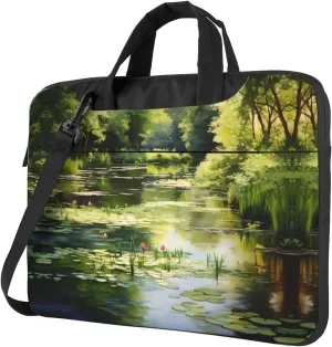 Water Lilies in the Pond Laptop Bag, Multifunctional Shoulder Messenger Bag, 14.96 Inch Long Computer Case, Briefcase Handbag Shoulder Bag