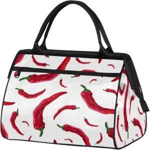 Watercolor Chili Red Travel Duffel Bag Gym Tote Bag for Women Men Waterproof Weekend Overnight Bag Carry On Tote Luggage with Pocket Personal Item Bags Sports Bag fit Travel Sports Gym Yoga