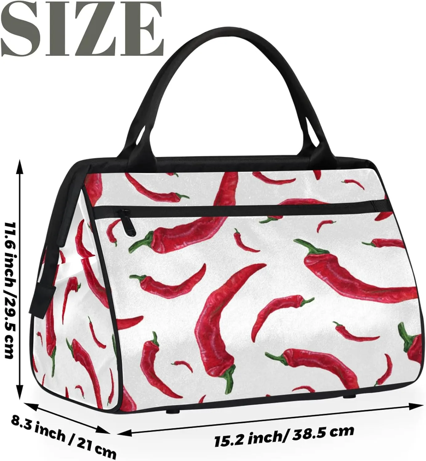 Watercolor Chili Red Travel Duffel Bag Gym Tote Bag for Women Men Waterproof Weekend Overnight Bag Carry On Tote Luggage with Pocket Personal Item Bags Sports Bag fit Travel Sports Gym Yoga