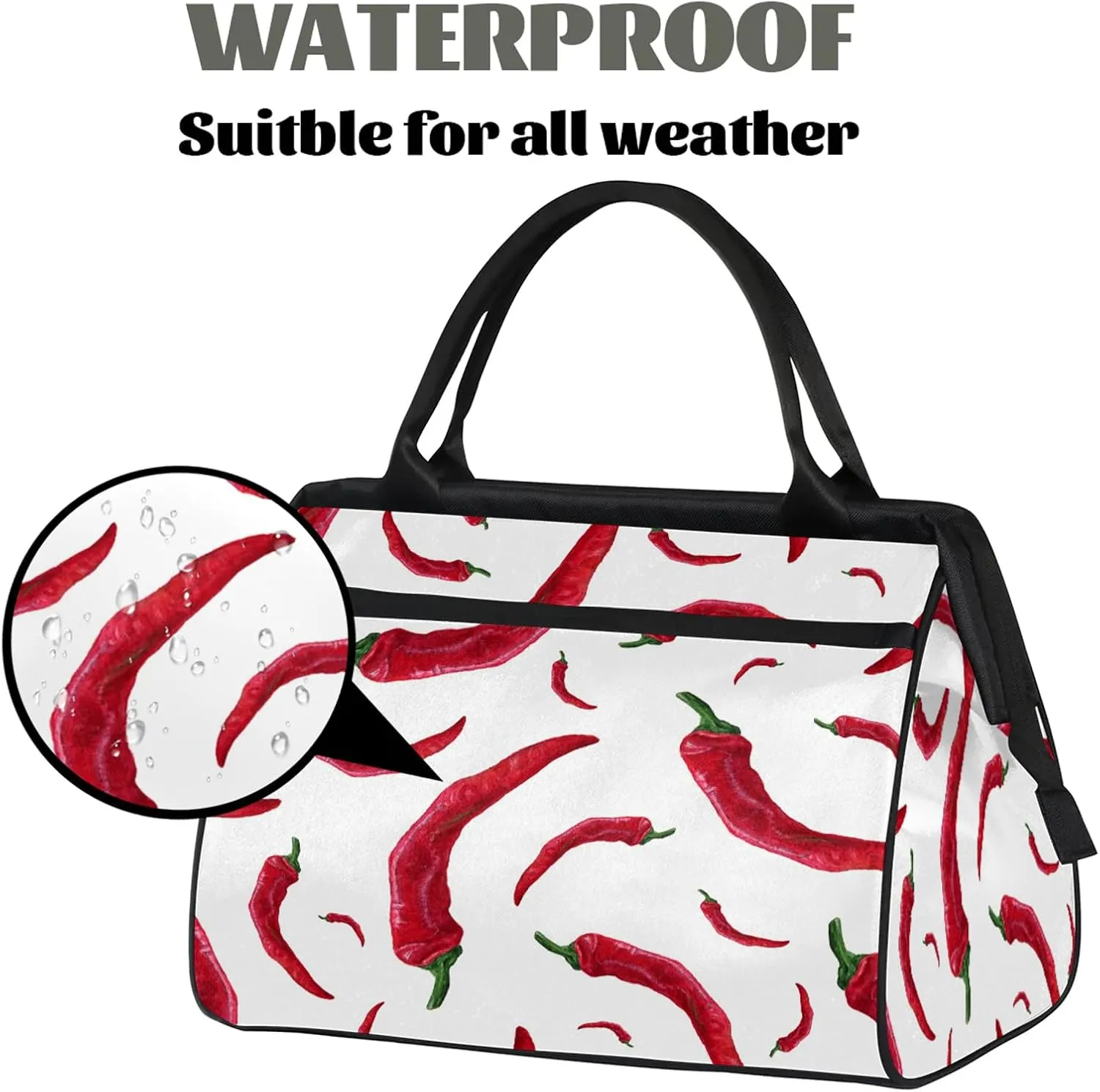 Watercolor Chili Red Travel Duffel Bag Gym Tote Bag for Women Men Waterproof Weekend Overnight Bag Carry On Tote Luggage with Pocket Personal Item Bags Sports Bag fit Travel Sports Gym Yoga
