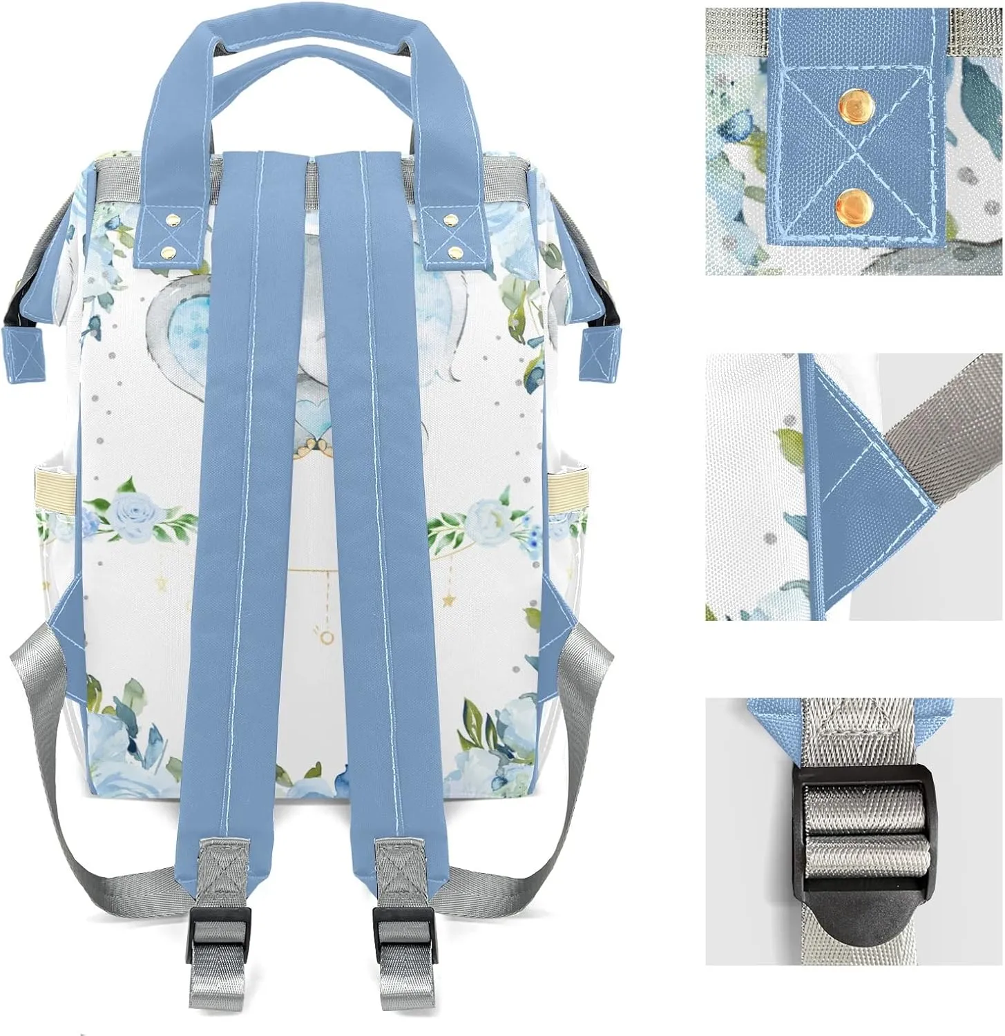 Watercolor Elephant Flower Diaper Bags with Name Personalized Baby Bag Travel Tote Bag Waterproof Backpack for Mom Gift