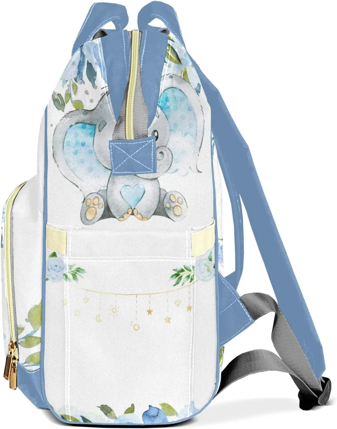Watercolor Elephant Flower Diaper Bags with Name Personalized Baby Bag Travel Tote Bag Waterproof Backpack for Mom Gift