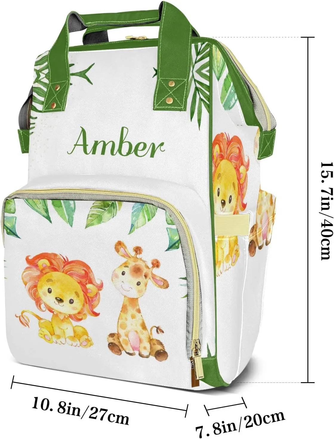 Watercolor Lion Giraffe Personalized Diaper Bags Waterproof Backpack Shoulder Daypack for Mother's Day Gifts