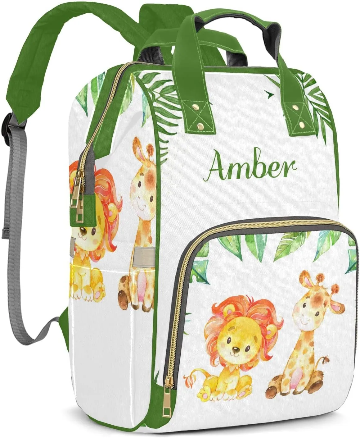 Watercolor Lion Giraffe Personalized Diaper Bags Waterproof Backpack Shoulder Daypack for Mother's Day Gifts