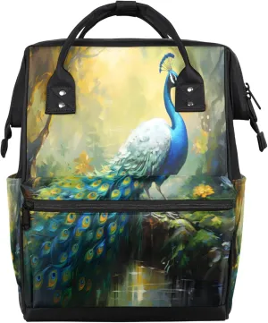 Watercolor Peacock Flower Diaper Bag Mommy Bags With Adjustable Shoulder Strap Waterproof Multifunction Shoulder Bag Travel Large Capacity Backpack for Moms And Dads