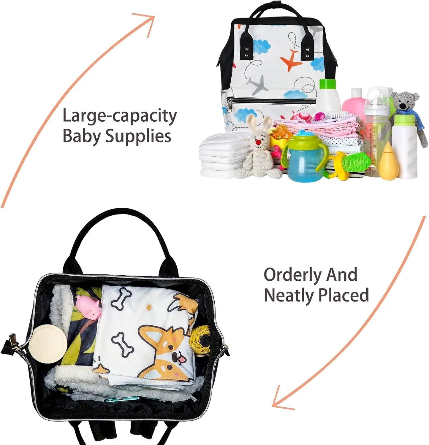 Watercolor Planes Clouds Diaper Bag Backpack Waterproof Backpack Baby Nappy Changing Bag for Travel Large Capacity Durable and Stylish for Woman