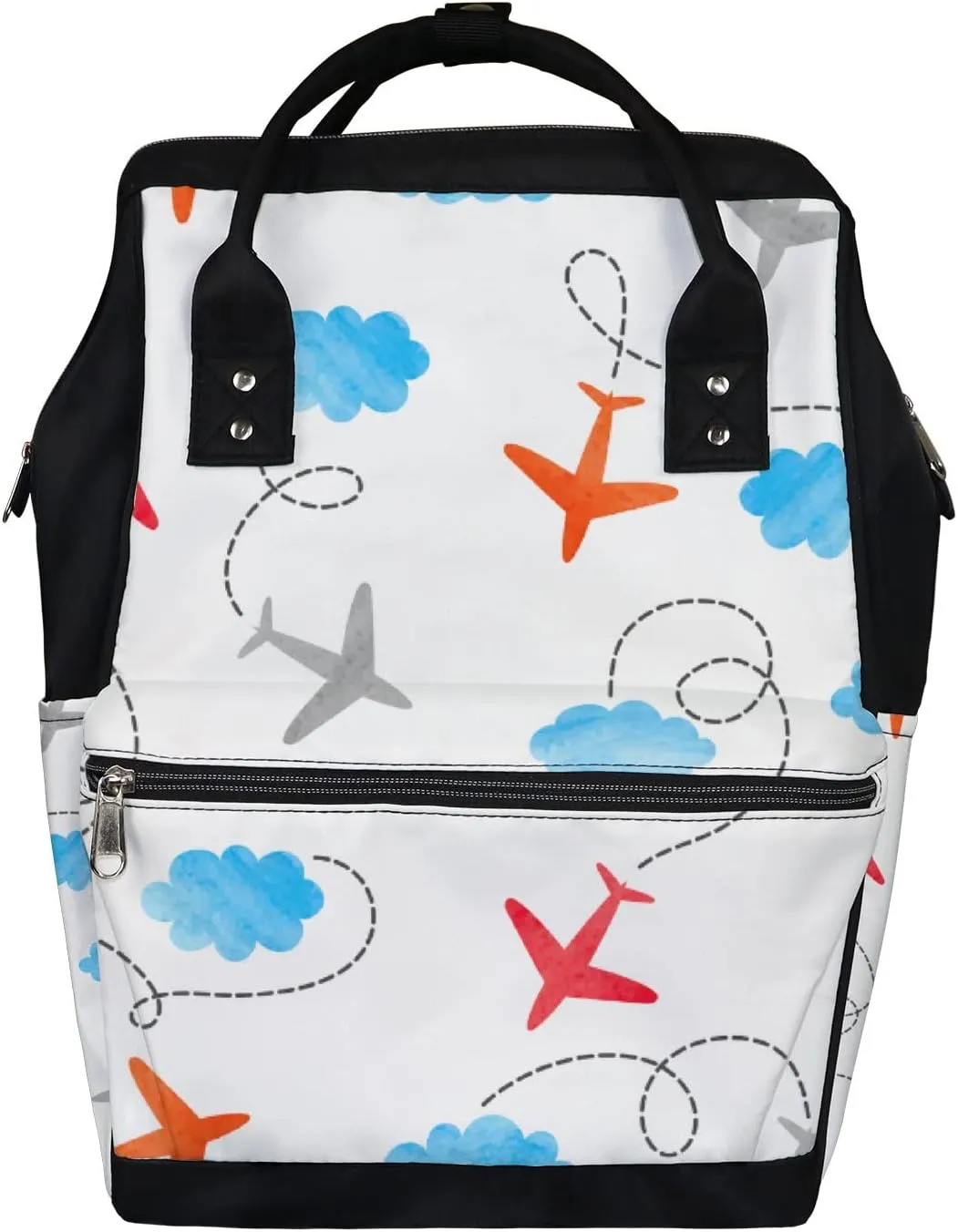 Watercolor Planes Clouds Diaper Bag Backpack Waterproof Backpack Baby Nappy Changing Bag for Travel Large Capacity Durable and Stylish for Woman