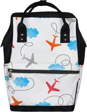 Watercolor Planes Clouds Diaper Bag Backpack Waterproof Backpack Baby Nappy Changing Bag for Travel Large Capacity Durable and Stylish for Woman