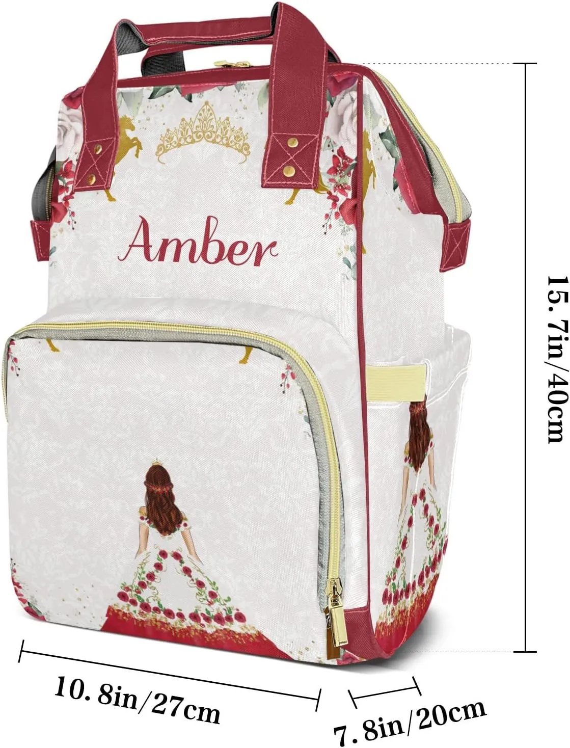 Watercolor Red Floral Girl Diaper Bags Backpack Customized Baby Bag Nursing Nappy Bag Travel Tote Gifts for Women