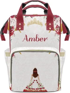 Watercolor Red Floral Girl Diaper Bags Backpack Customized Baby Bag Nursing Nappy Bag Travel Tote Gifts for Women