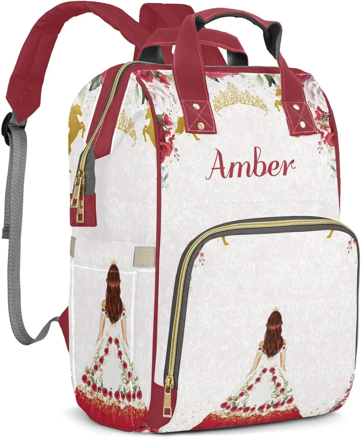 Watercolor Red Floral Girl Diaper Bags Backpack Customized Baby Bag Nursing Nappy Bag Travel Tote Gifts for Women