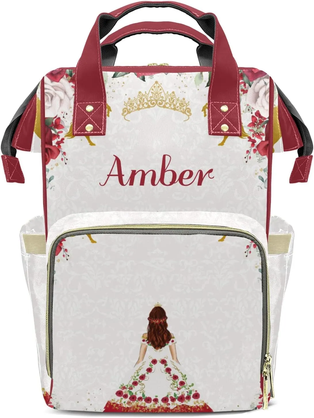 Watercolor Red Floral Girl Diaper Bags Backpack Customized Baby Bag Nursing Nappy Bag Travel Tote Gifts for Women
