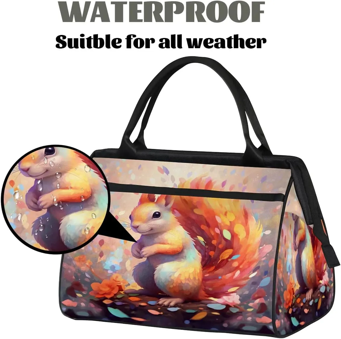 Watercolor Squirrel Colorful Leaves Travel Duffle Bag, Waterproof Duffel Bag Weekender Overnight Carry On Bag Lightweight Sport Gym Bag for Men Women