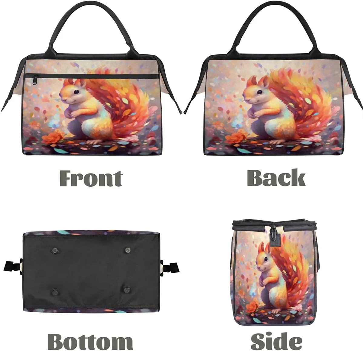 Watercolor Squirrel Colorful Leaves Travel Duffle Bag, Waterproof Duffel Bag Weekender Overnight Carry On Bag Lightweight Sport Gym Bag for Men Women