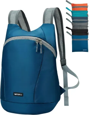 WATERFLY Foldable Lightweight Hiking Backpack: 15L Packable Traveling Daypack Men Women Ultralight Thin Casual Day Pack Bag for Outdoor Sports Camping Beach Park (Blue)