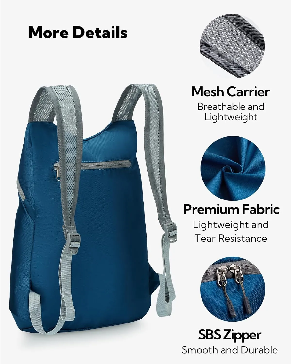 WATERFLY Foldable Lightweight Hiking Backpack: 15L Packable Traveling Daypack Men Women Ultralight Thin Casual Day Pack Bag for Outdoor Sports Camping Beach Park (Blue)