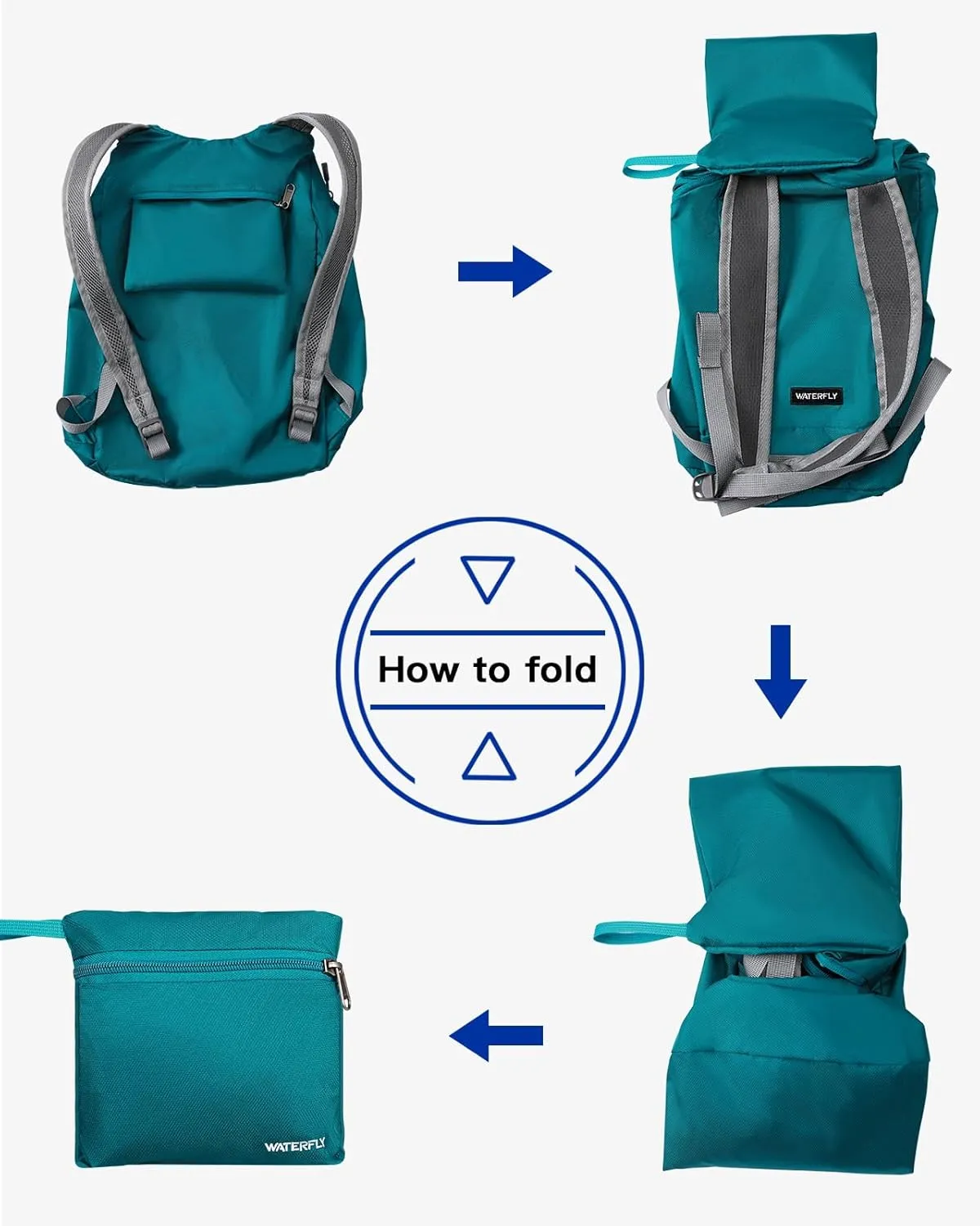 WATERFLY Foldable Lightweight Hiking Backpack: 15L Packable Traveling Daypack Men Women Ultralight Thin Casual Day Pack Bag for Outdoor Sports Camping Beach Park (Green)