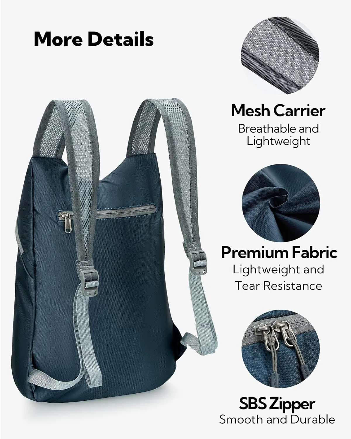 WATERFLY Foldable Lightweight Hiking Backpack: 15L Packable Traveling Daypack Men Women Ultralight Thin Casual Day Pack Bag for Outdoor Sports Camping Beach Park (Navy Blue)