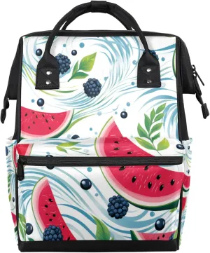 Watermelon Blueberry Leaf Diaper Bag Mommy Bags With Adjustable Shoulder Strap Waterproof Multifunction Shoulder Bag Travel Large Capacity Backpack for Moms And Dads