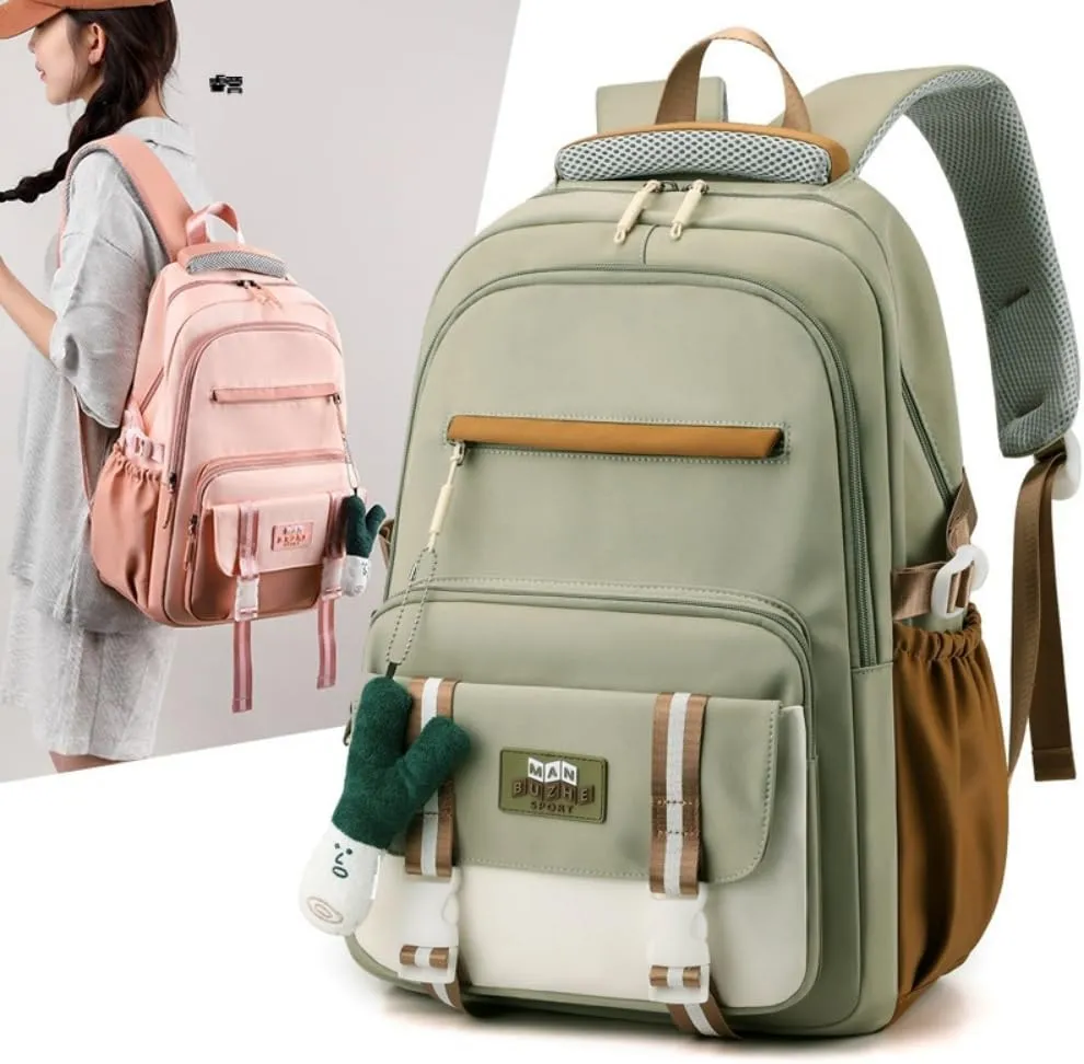 Waterproof Backpack Women Casual Fashion Large Capacity Backpack Multifunctional Side Pockets Men Travel Backpack (Green)