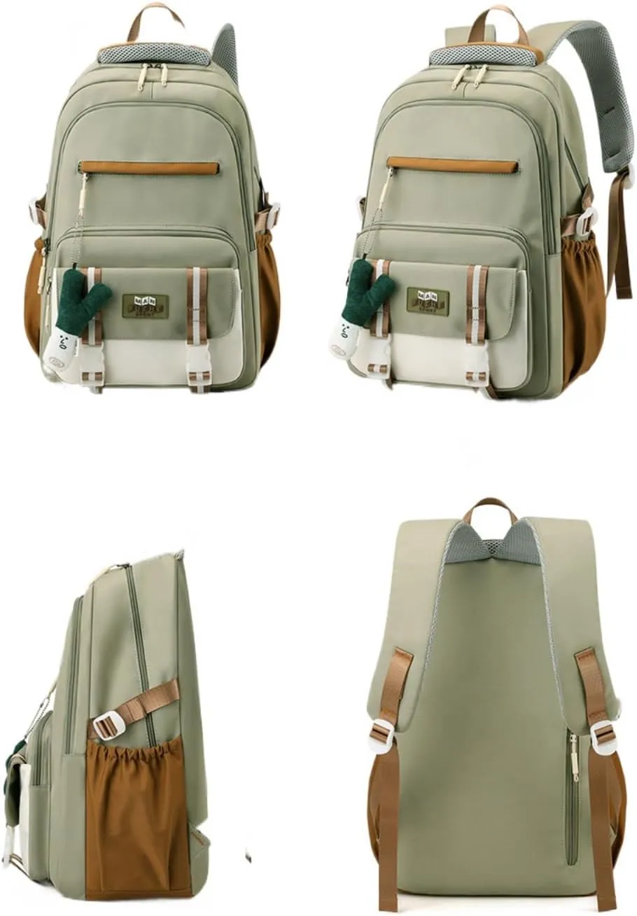 Waterproof Backpack Women Casual Fashion Large Capacity Backpack Multifunctional Side Pockets Men Travel Backpack (Green)