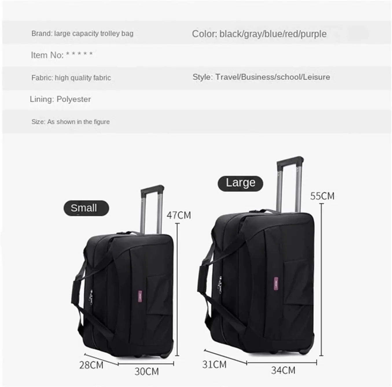 Waterproof Fabric Luggage with Wheels Portable Travel Trolley Case Large Capacity Duffel Bag Multifunctional Backpack