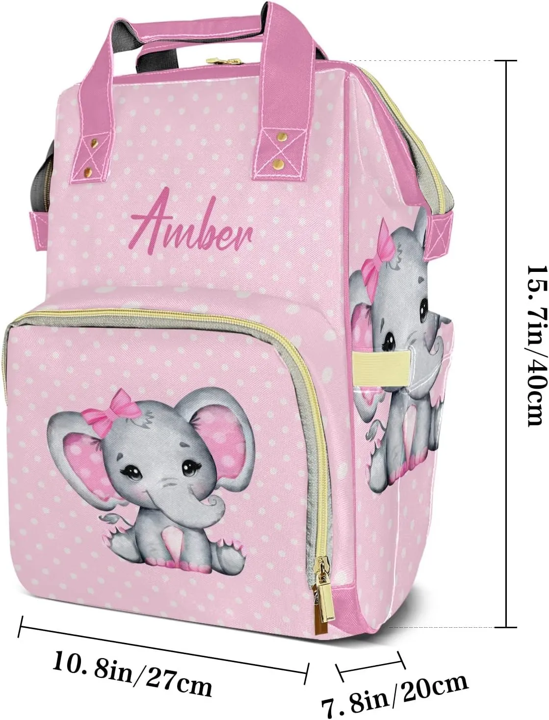 Wave Point Elephant Diaper Bags with Name Personalized Baby Bag Travel Tote Bag Waterproof Backpack for Mom Gift