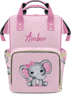 Wave Point Elephant Diaper Bags with Name Personalized Baby Bag Travel Tote Bag Waterproof Backpack for Mom Gift